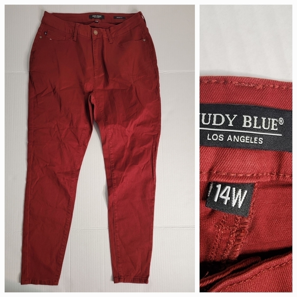 Judy Blue Jeans Sz 14 W High Rise Stretch Skinny Fit Terracotta Burgundy